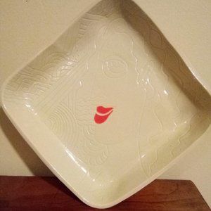 Hand Crafted Studio Art Carved Abstract Ceramic Platter/Tray